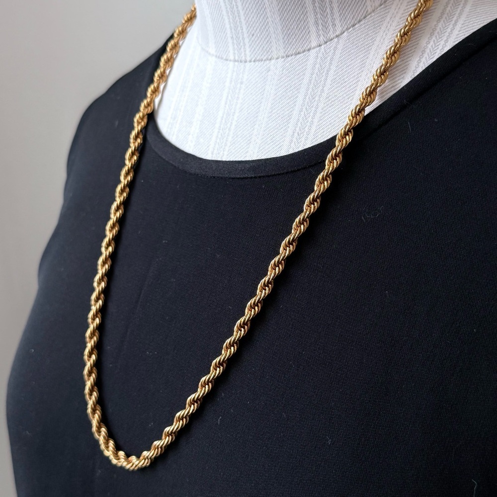 Vintage 24" Gold Tone Rope Chain Necklace 4mm Thick Heavy Weight 34g